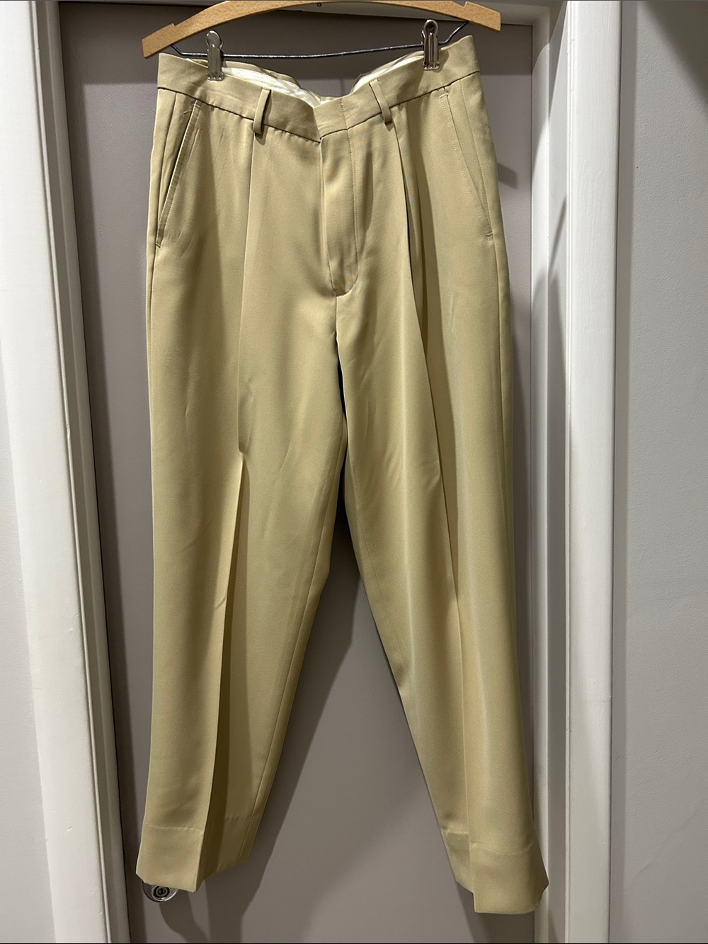 Classic Pleated Men’s Dress Pants in Light Beige